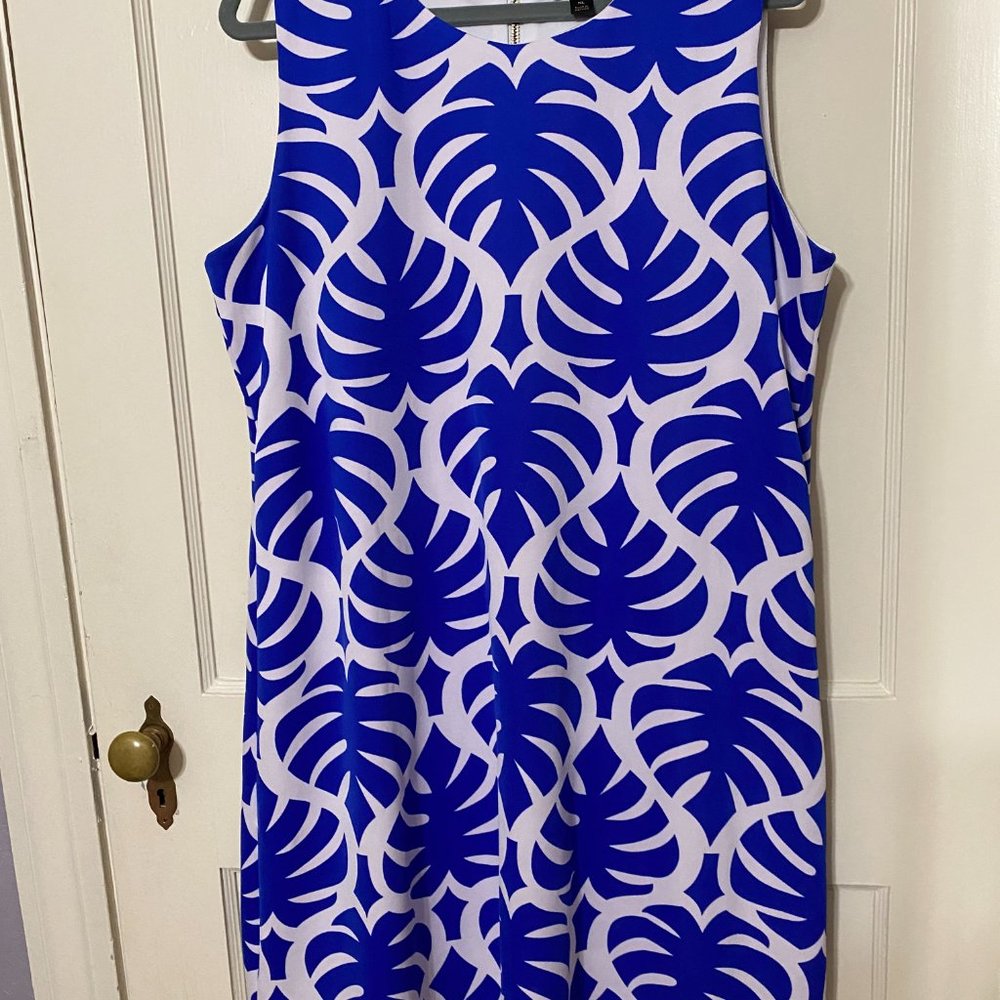 Worthington Sleeveless Shift Dress Blue White Size XL